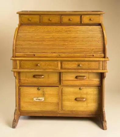 Vintage 70-80s Honey Oak Roll Top Desk