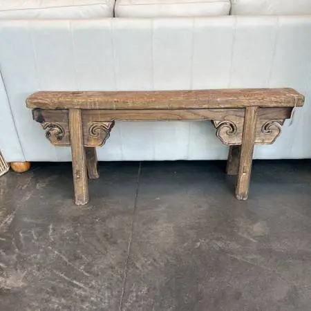 Vintage Asian Style Wood Bench - 48X7X19.5H
