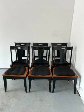 Six Solid wood Cherry and distressed Black Dining chairs