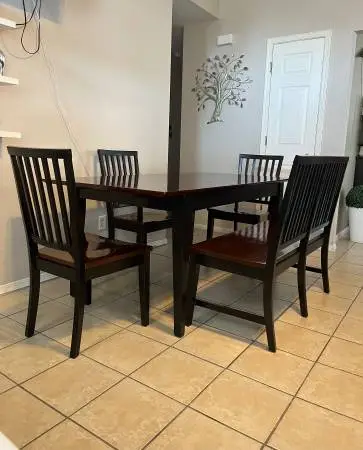 Extendable dining table, chairs and bench, solid wood