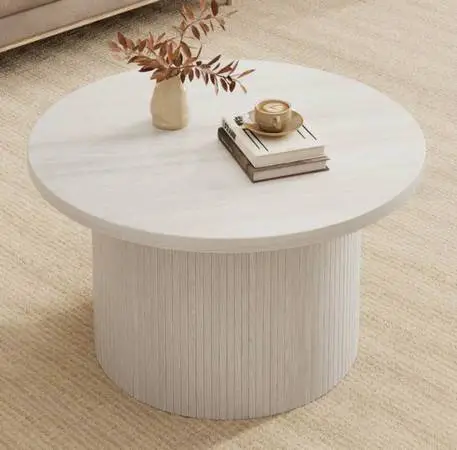 31.5 Round Coffee Table with Solid Wood Base