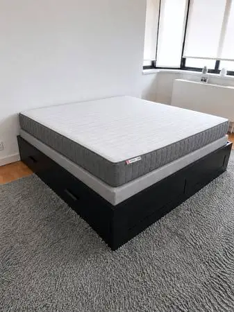 Very Nice Queen Ikea Brimnes 4-Drawer Bed Frame w/ Morgedal Mattress