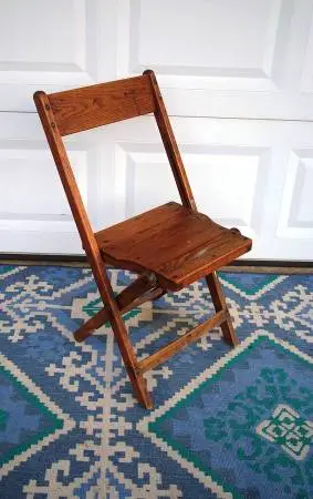 Antique FOLDING CHAIR Wood 1930s 1940s Vintage Primitive Seat