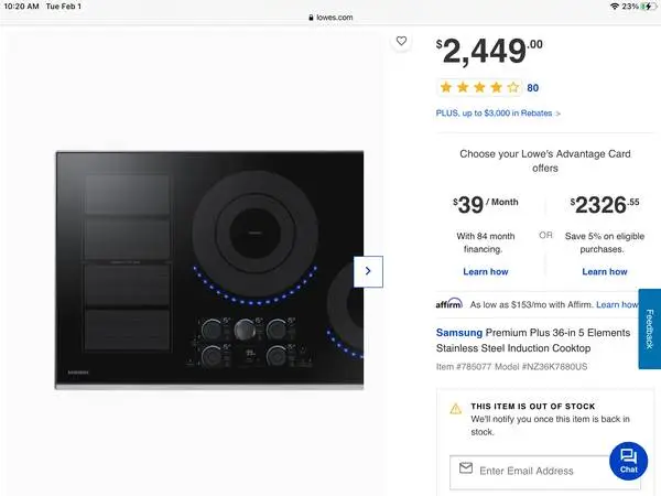 New Samsung 36” Induction Cooktop