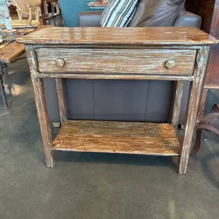 Distressed Wood End Table W/ One Drawer- 29X15X25H