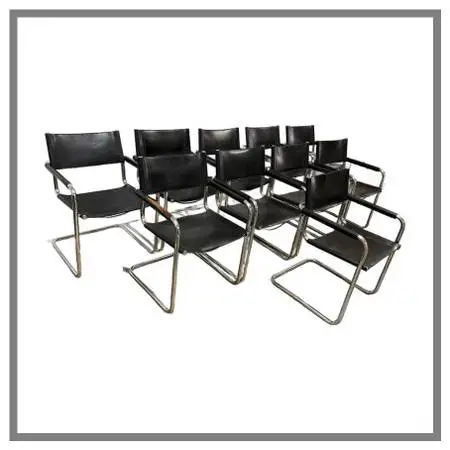 Mart Stam For Linea Veam S34 Leather Cantilever Armchairs , Set Of 10