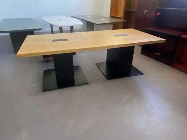 CONFERENCE TABLE MID CENTURY 4X8 WOOD TOP BLACK METAL BASE