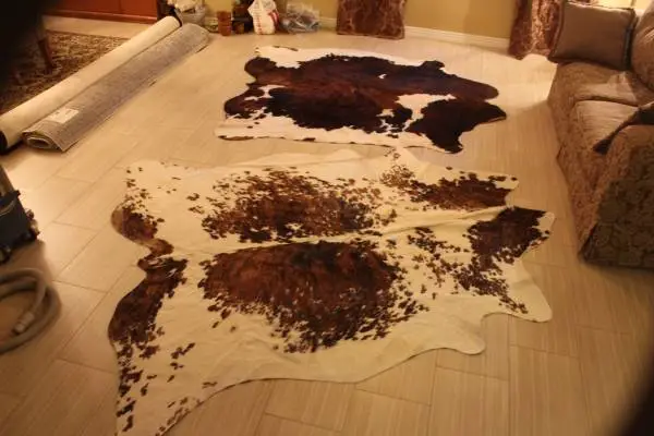 2 Cow hide Rug or wall hanging pieces genuine leather