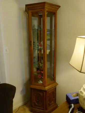 WOODEN CURIO CABINET 3 GLASS INSIDE SHELVES