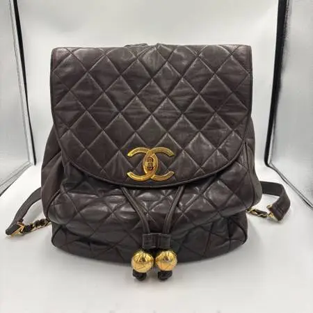 Chanel Vintage Brown Quilted Lambskin Drawstring Tassel Backpack