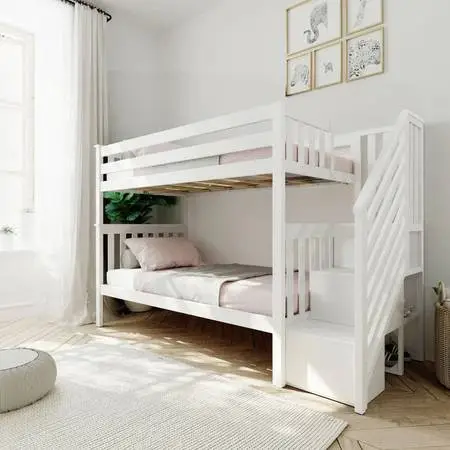 BRAND NEW ! Twin Over Twin Bunk Bed With Stairs (WHITE)