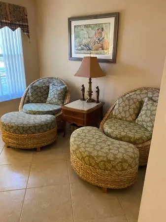 TWO BEAUTIFUL CHAIRS & OTTOMANS