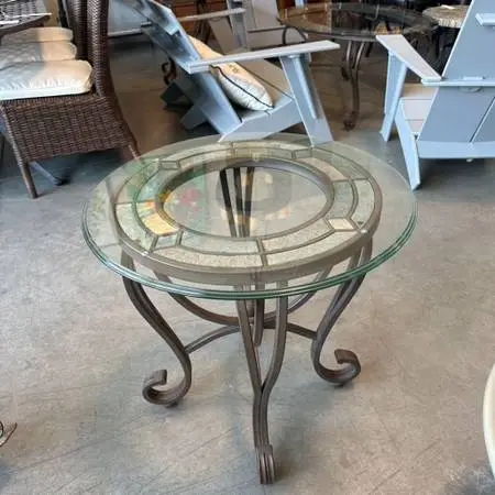 Round Mosaic Tile/ Iron & Glass End Table - 23.5X24H