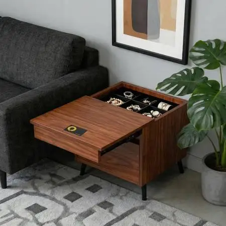 Dormily Hidden Storage Drawer Nightstand Bedside Table, Walnut