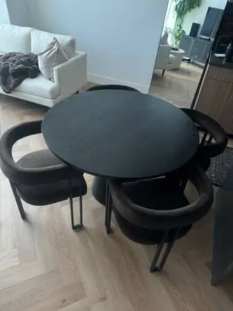 Pedestal 45” round dining table and velvet dining chair set