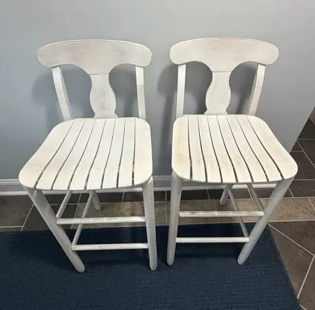 SET of 2 Farmhouse Coastal Whitewashed Barstools Bar Stools (30” barstool heig