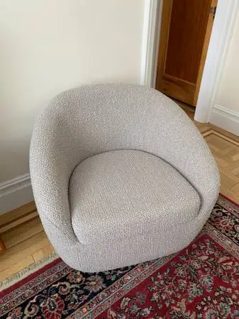 AllModern Stargazer Bouclé Barrel Chair + Custom Cushion – Like New