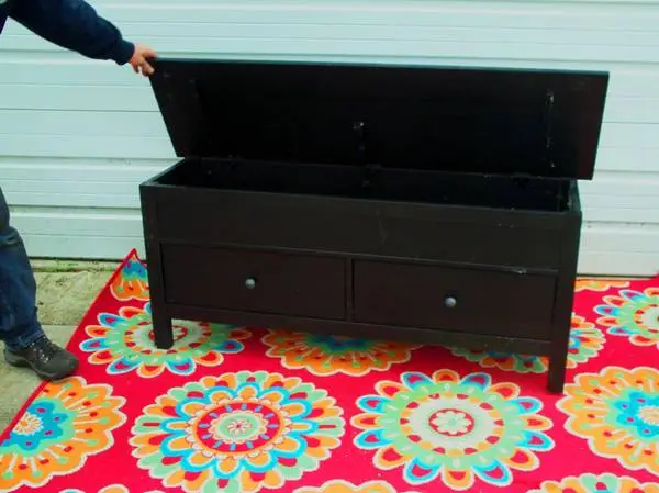 ENTRANCE BENCH storage Black CHEST Lid Opens Two Drawers Ikea Hemnes