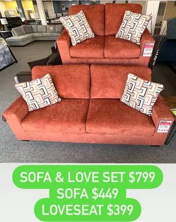 Sofa in Spice Orange Accent Pillows included! 2 Colors Available