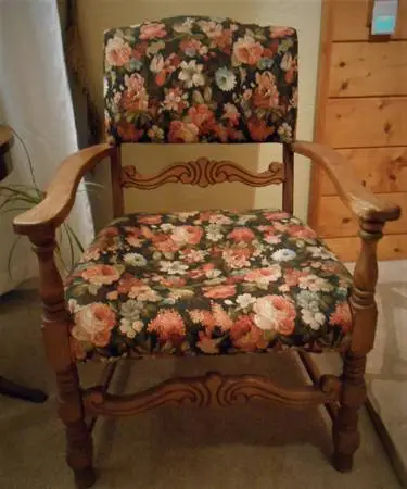 Vintage Occasional Accent Wood Arm Chair-Floral Upholstery