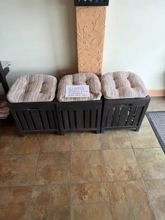 3 Wooden Stools with Cushions