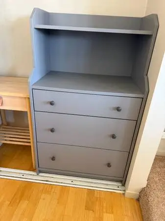 Ikea HAUGA 3-drawer dresser with shelf, gray