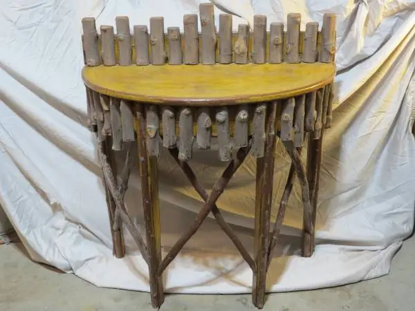 Rustic Log Style half round table