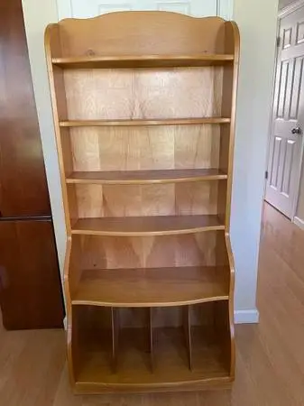 Vintage Solid Wood Waterfall Bookcase with Vinyl Record Storage Slots