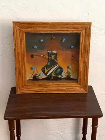 Vintage Navajo Sand Painting Clock Pottery