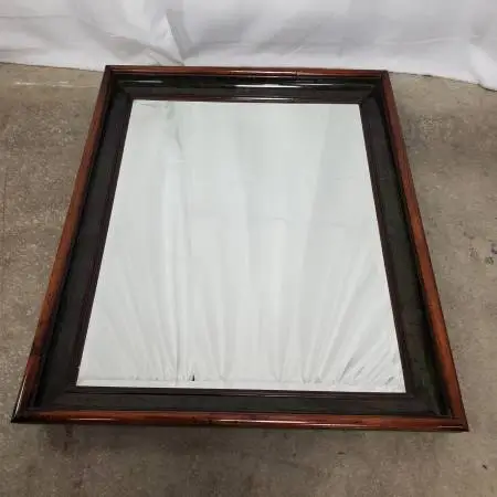 Vintage Regency Faux Tortoise and Fruitwood Framed Beveled Mirror 33X4