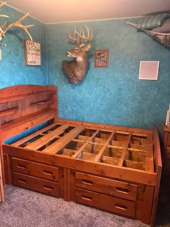 Full size captains bed, dresser, nightstand