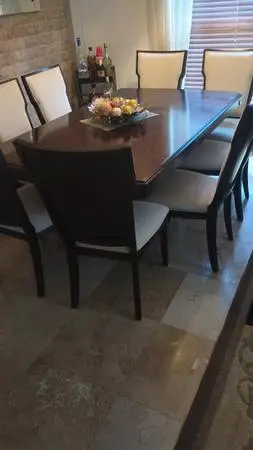 **Dark Walnut Wooden Dining Table/With 8 Match Chairs**