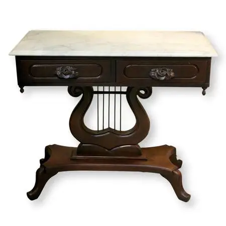 Vintage Harp Table w/White Marble Top - Two-Tone