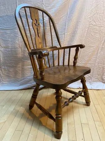 Oak Bow Back Windsor Captains Chair -S. Bent Brothers- Beautiful Solid