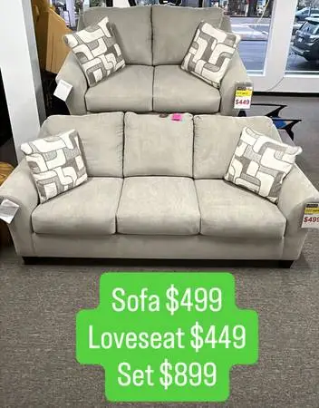 Ashley Sofa in Taupe w/Accent Pillows only $499
