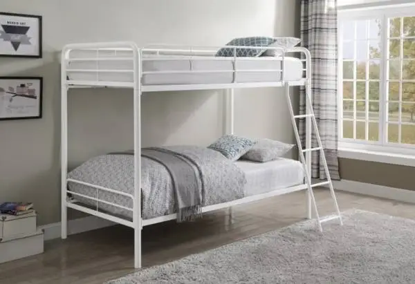 White metal twin over twin bunk bed