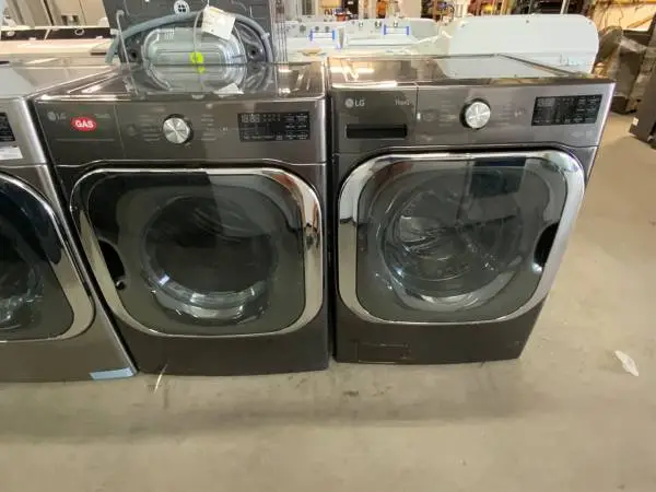 **LG JUMBO BLACK STEEL FRONT LOAD, GAS WASHER DREYR SET**ON SALE NOW**