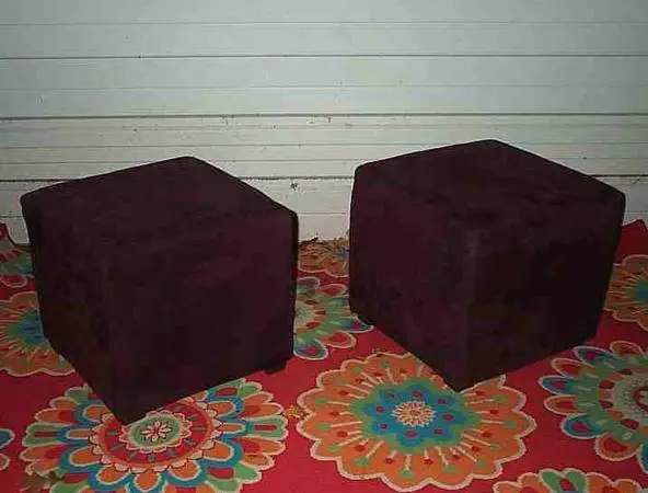 OTTOMAN PAIR Foot Rest Stool Bench Burgundy Cube Compact  Furniture