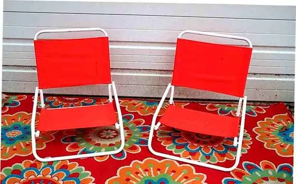 BEACH CHAIR SET Orange 2 Folding Low Ocean Pool Patio Furniture Chairs