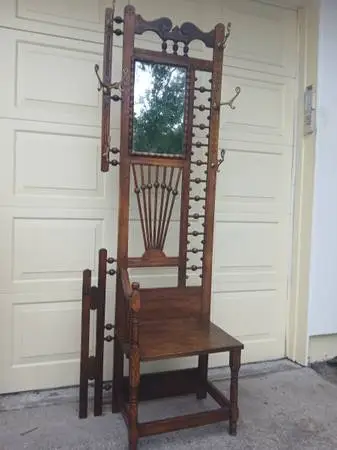 Victorian Stick & Ball Hall Tree with chair and mirror