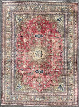 ANTIQUE PERSIAN KASHAN HAND KNOTTED RUG, 9.5 x 12.7