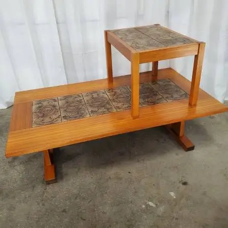 Danish Modern Gangsø Møbler Teak Tile Top Coffee Table & Matching Side