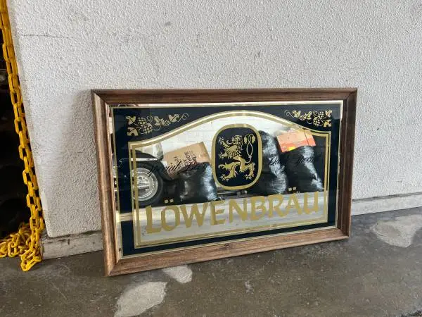 Vintage Lowenbrau Beer Wall Mirror Bar Sign Wood Frame Man Cave Decor