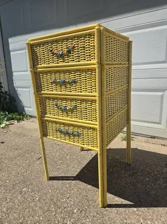 Unique Vintage Wicker Swing Out Storage Cabinet