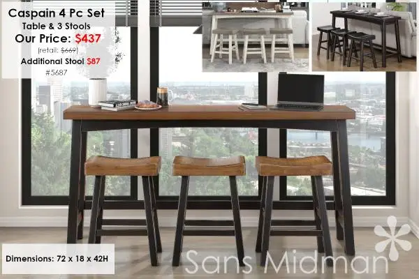 NEW IN BOX! Caspian 4 PC Counter Height Table Set With 3 Stools!