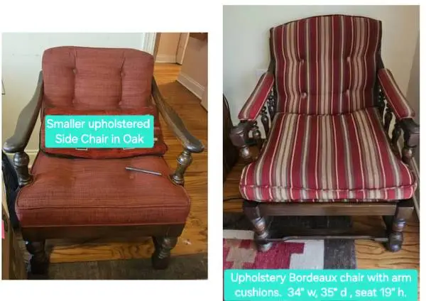 Upholstered side chair in farmhouse style. $80 each