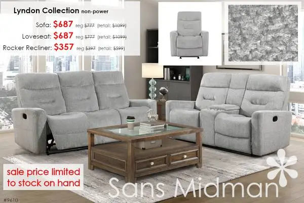 NEW IN BOX! Lyndon Reclining Collection Sofa in Gray Chenille Fabric