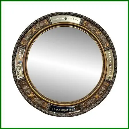 Baroque Style Carved Round Wall Mirror