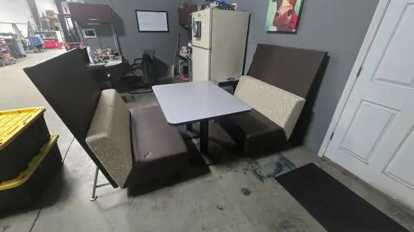 Booth style benches and table.