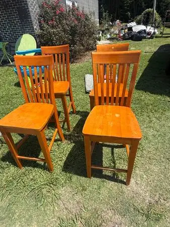 Set of 4 Solid Wood Counter Height Bar Stools